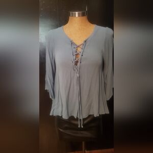 Sage Lace-Up Blue Blouse